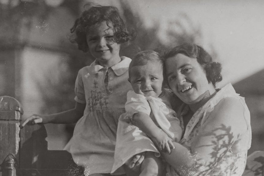 Vintage black and white family photo before using photo restoration tool to add color