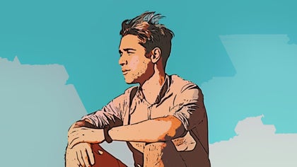 A smooth cartoon-style portrait of a man outdoors with a clear blue sky, created with Classic Cartoonizer.