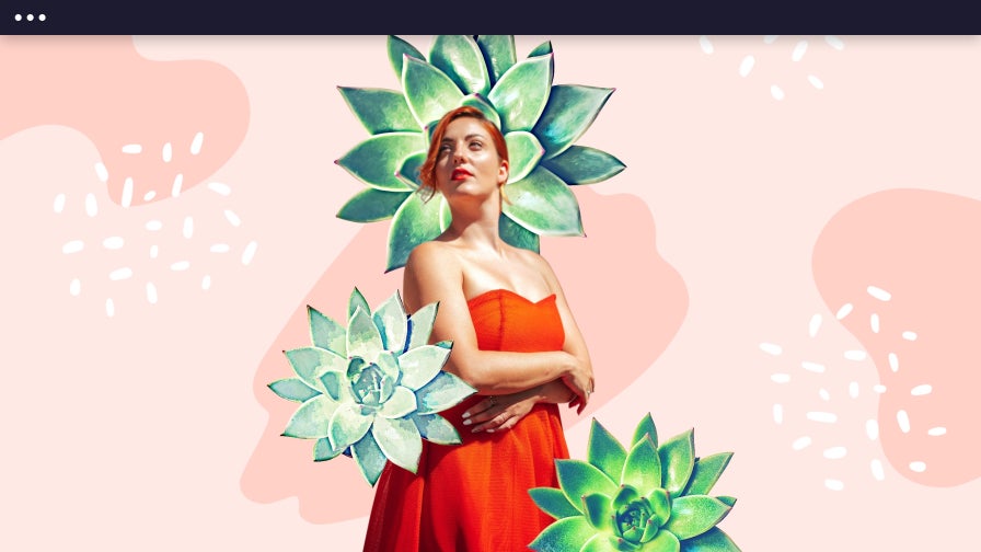 A woman holding flowers placed on a new pink background after using BeFunky’s background remover.