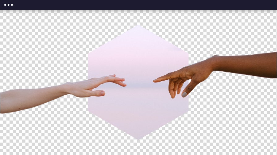Two hands reaching toward each other with the background removed and replaced with a soft gradient.