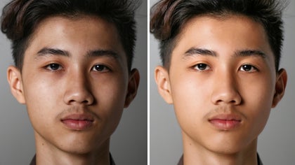 before and after image of a man, enhanced image on the right