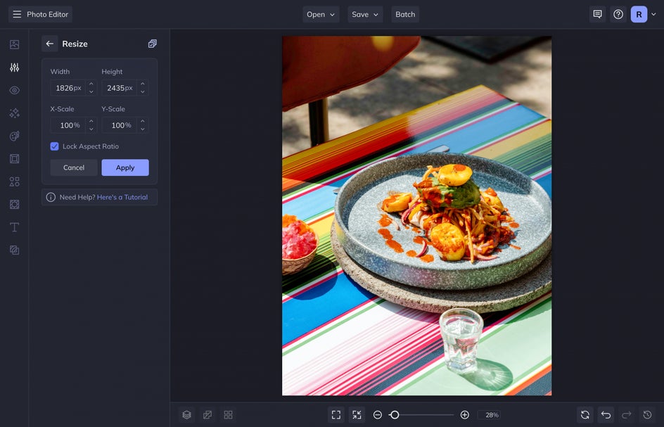 resize food photos