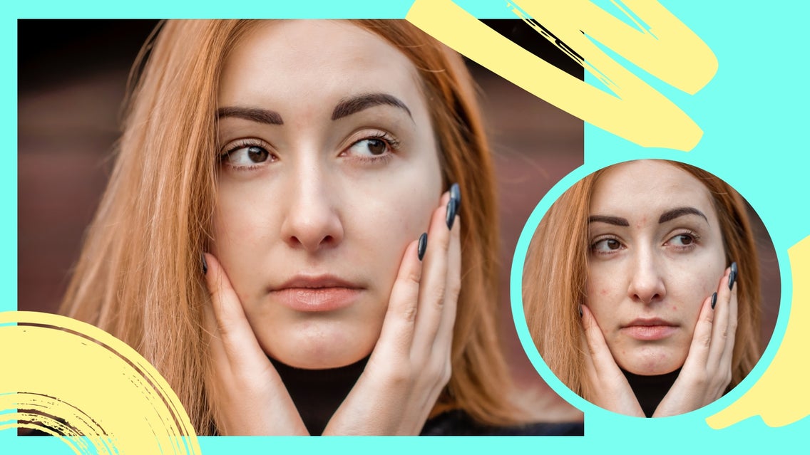 Featured Image: Before and after of portrait touched up with AI Portrait Enhancer on colorful background.