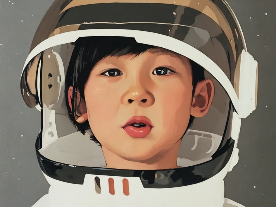 pop comic effect applied to image of little boy with space helmet