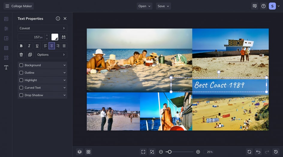Text properties menu for text "Best Coast 1989"