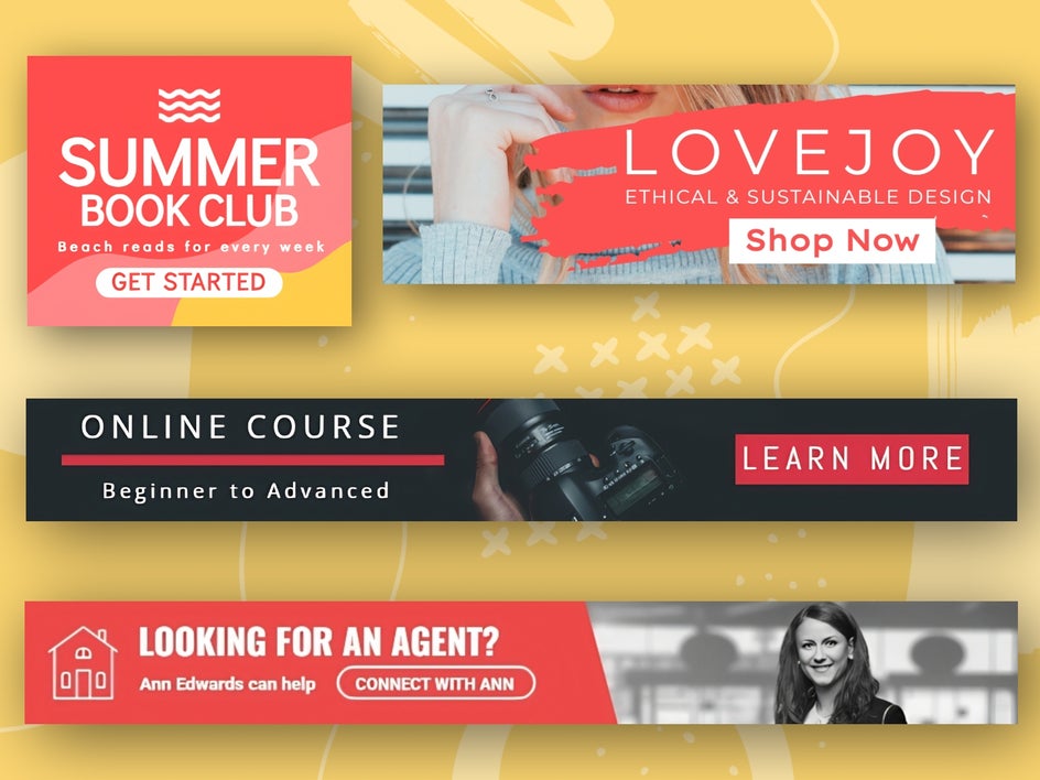digital ad banner templates in different aspect ratios for web placement on yellow background
