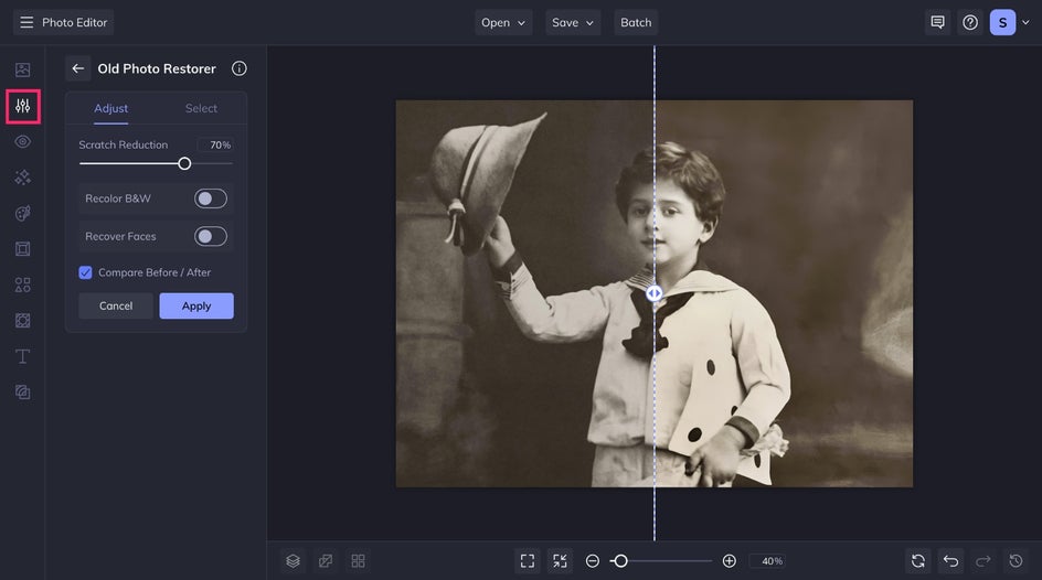 basic old photo restorer on portrait