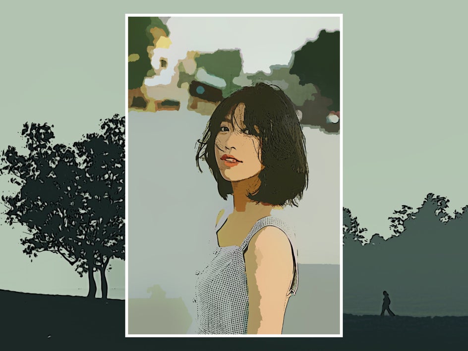 after: same portrait with cartoonizer 6 applied for traditional comic look