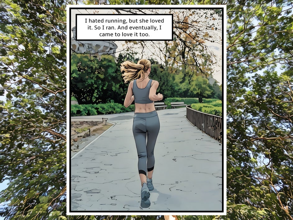 comic panel created with graphic novel effect of girl running