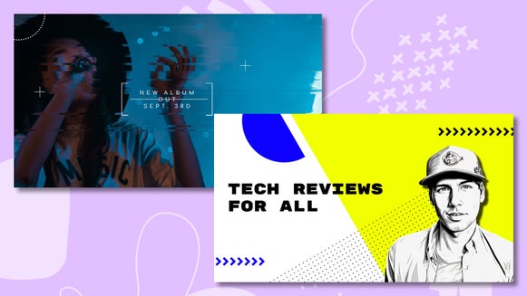banner maker + photo editor featured image with two examples on purple background
