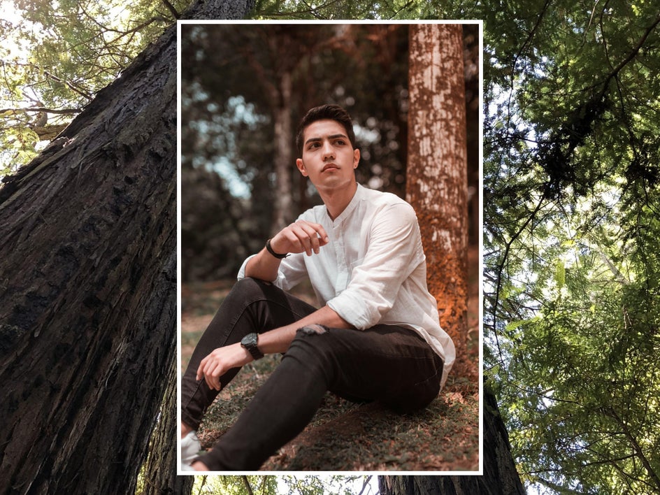 before: male portrait with trees in background