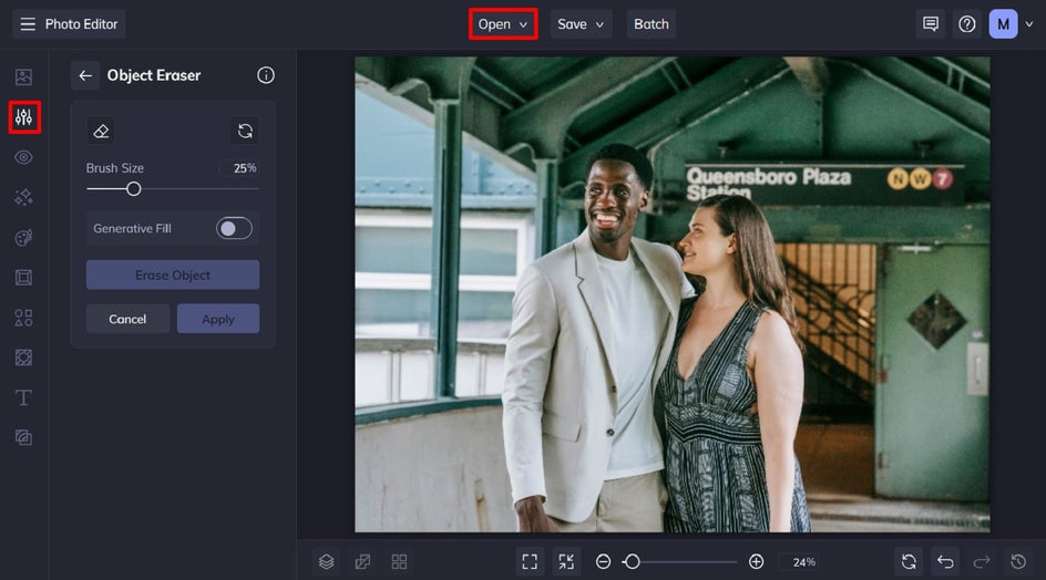 open an image in the object eraser – couple in train station