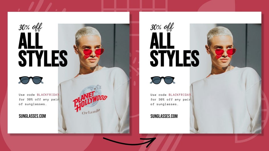 remove text from product photography before and after instagram sale post