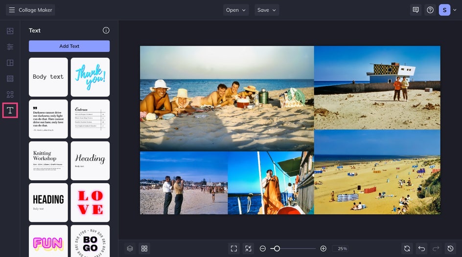 Screenshot of a partially completed collage with text added.