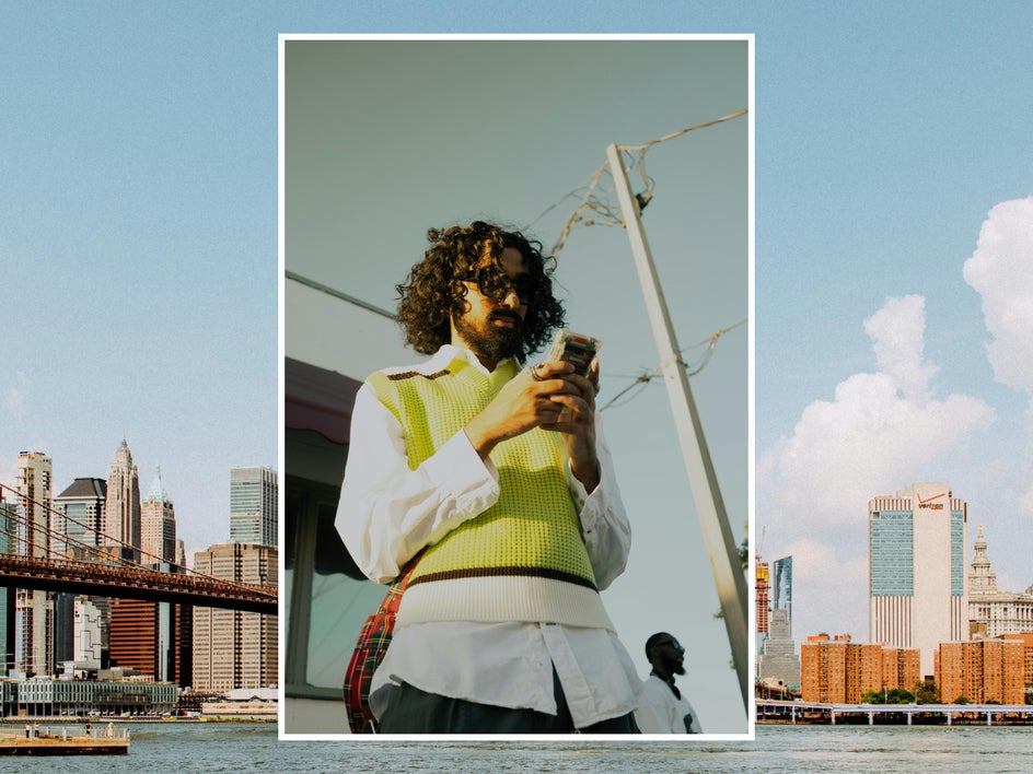 Before: Portrait with a cluttered background including people and poles