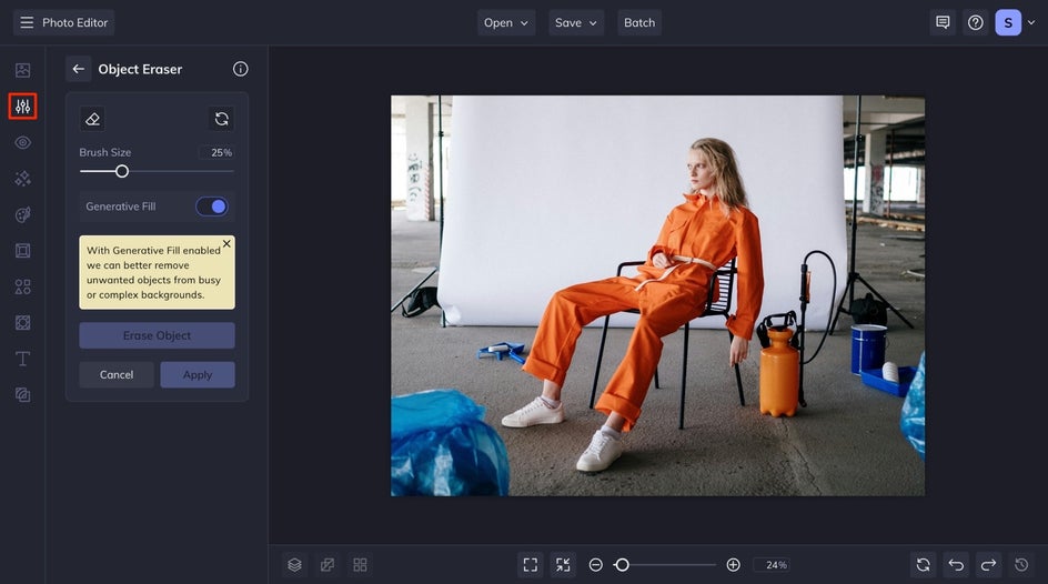Object Eraser tool in Photo Editor's Edit tab