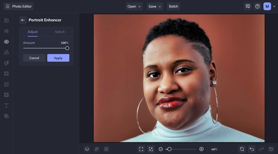 Applying BeFunky’s Portrait Enhancer to retouch headshots in one click