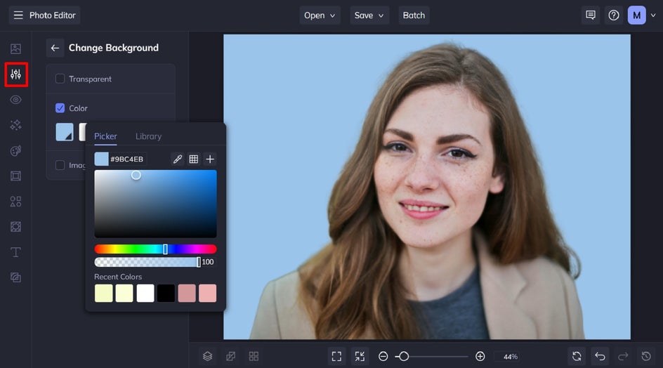 Using background remover to replace a casual setting with a professional headshot backdrop
