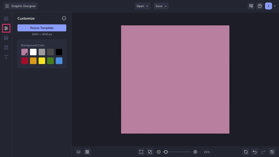Customize tab of BeFunky Graphic Designer to change the color.