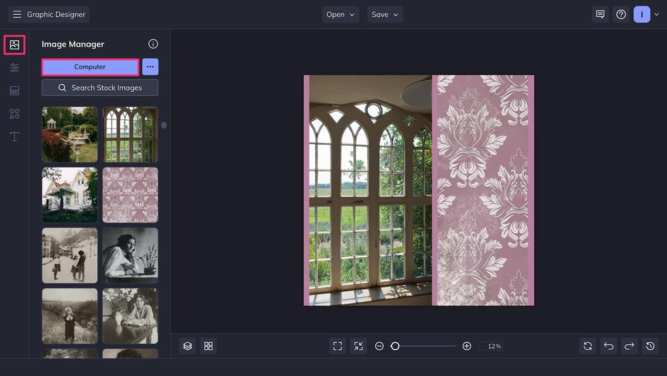 Upload old photos to Image Manager and drag onto canvas.