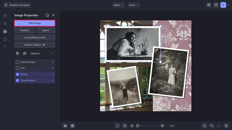 Add a border and drop shadow from Image Properties menu.