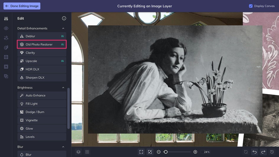 Where to find Old Photo Restorer in Photo Editor.
