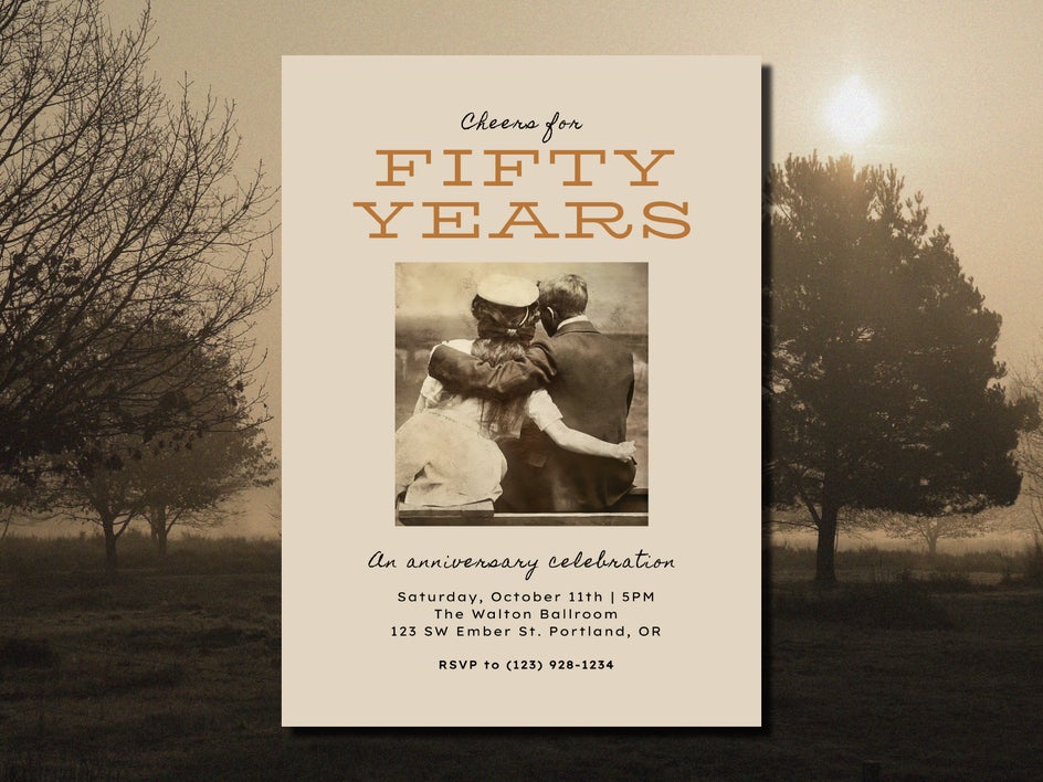 handmade card for fifty years with restored old photo.