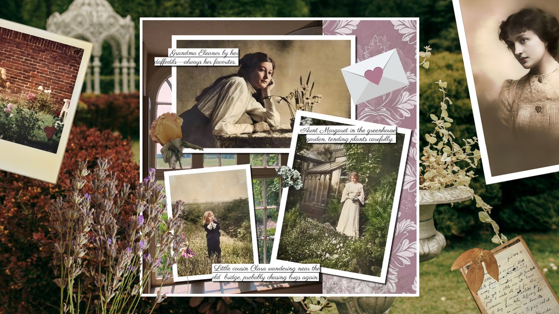 Featured image for old photo restorer used to create scrapbook pages. Features several design projects.