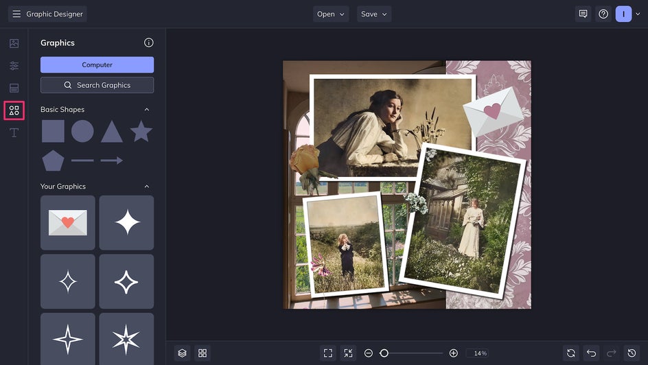Add graphics to vintage scrapbook.