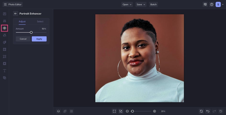 Portrait Enhancer tool applied to portrait from Touch Up tab