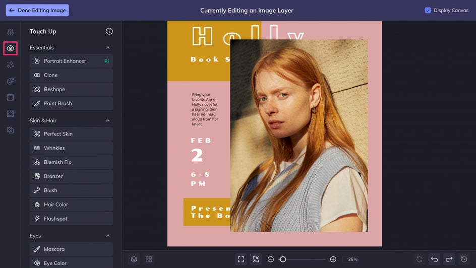 Access Touch Up tools from Graphic Designer