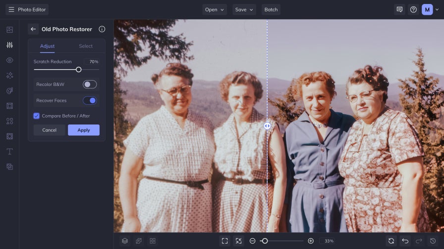 Group family photo enhanced with photo restoration to fix fading and discoloration