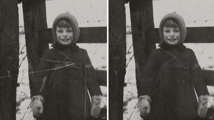 Old photo restored using object remover to fix grain and remove damage