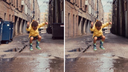 Urban photo retouched to remove unwanted objects and clean up the alley background