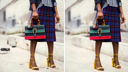 Fashion photo cleaned up to remove unwanted objects like racks and logos
