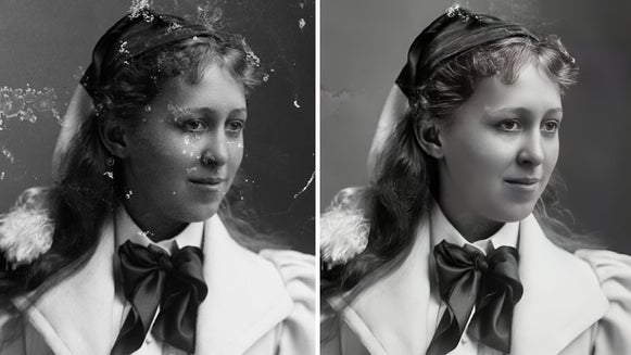 Damaged portrait cleaned with ai photo restorer to remove scratches and restore clarity