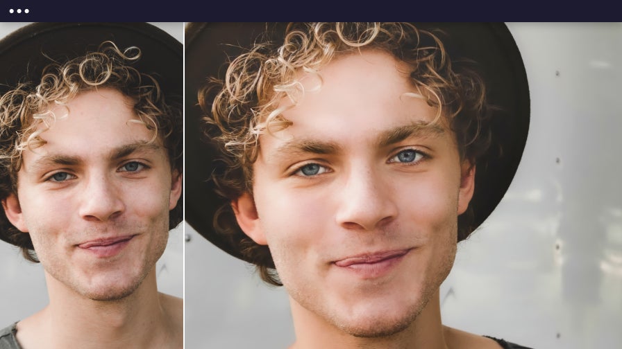Man’s portrait before and after using AI portrait enhancer to boost color and softness